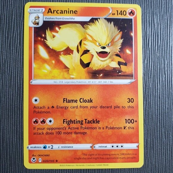 Pokemon TCG - Arcanine - 020/195 - Silver Tempest - Regular - Rare  - MP - Picture 3 of 3